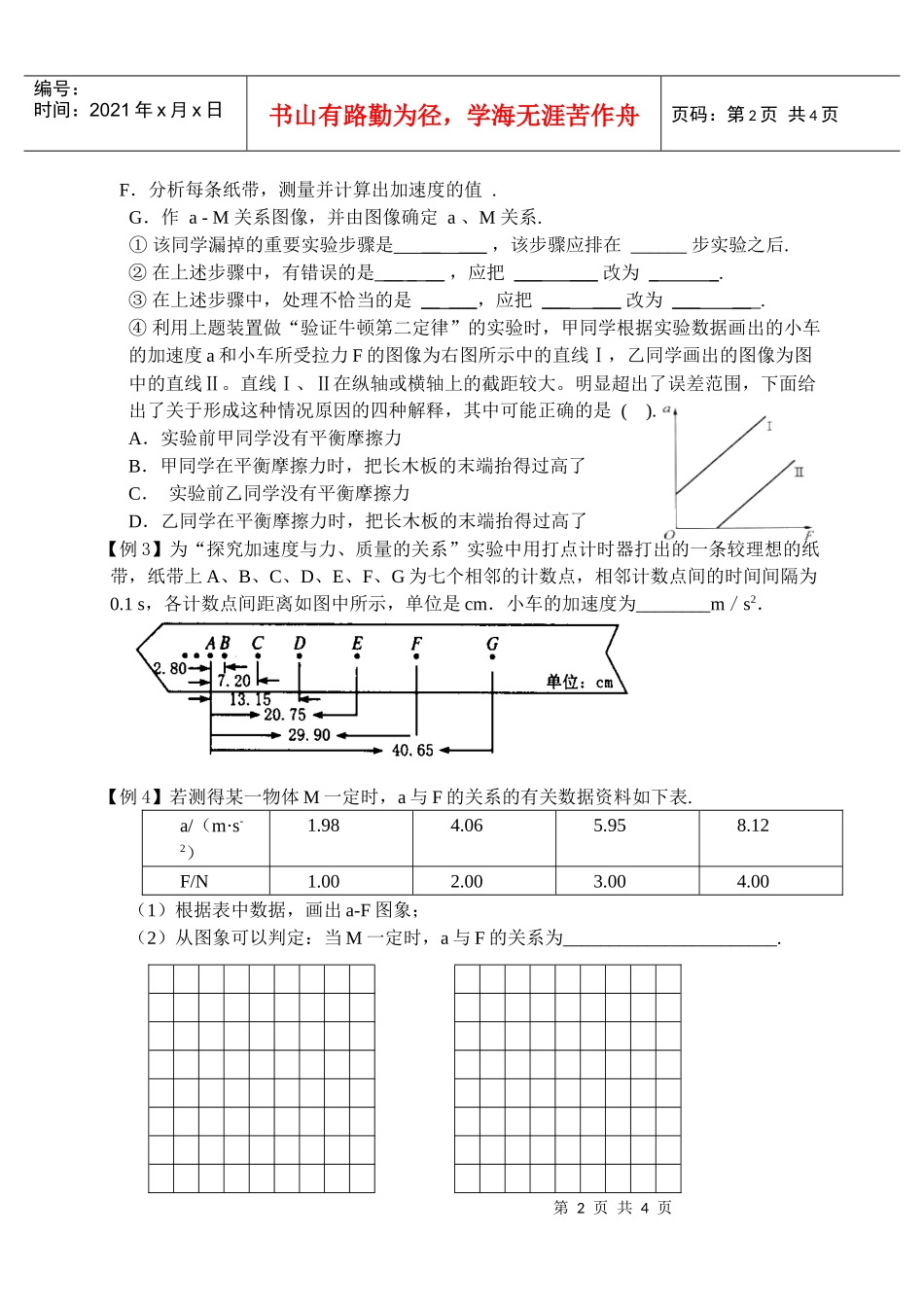 专题复习三实验：探究加速度与力和质量的关系班级______第2页