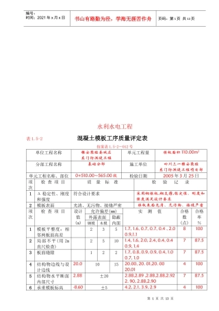 混凝土模板工序质量评定表汇编