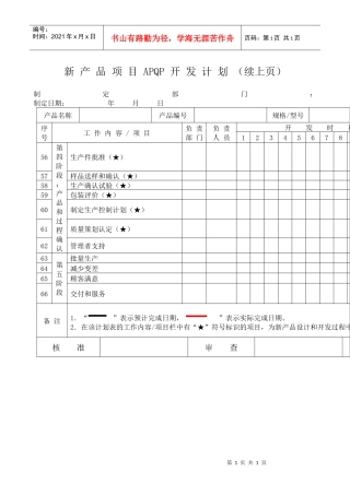 新产品项目APQP开发计划（续上