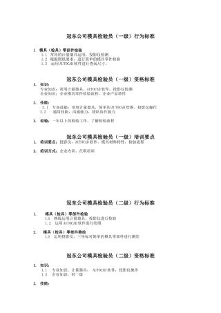 冠东公司模具检验员任职资格