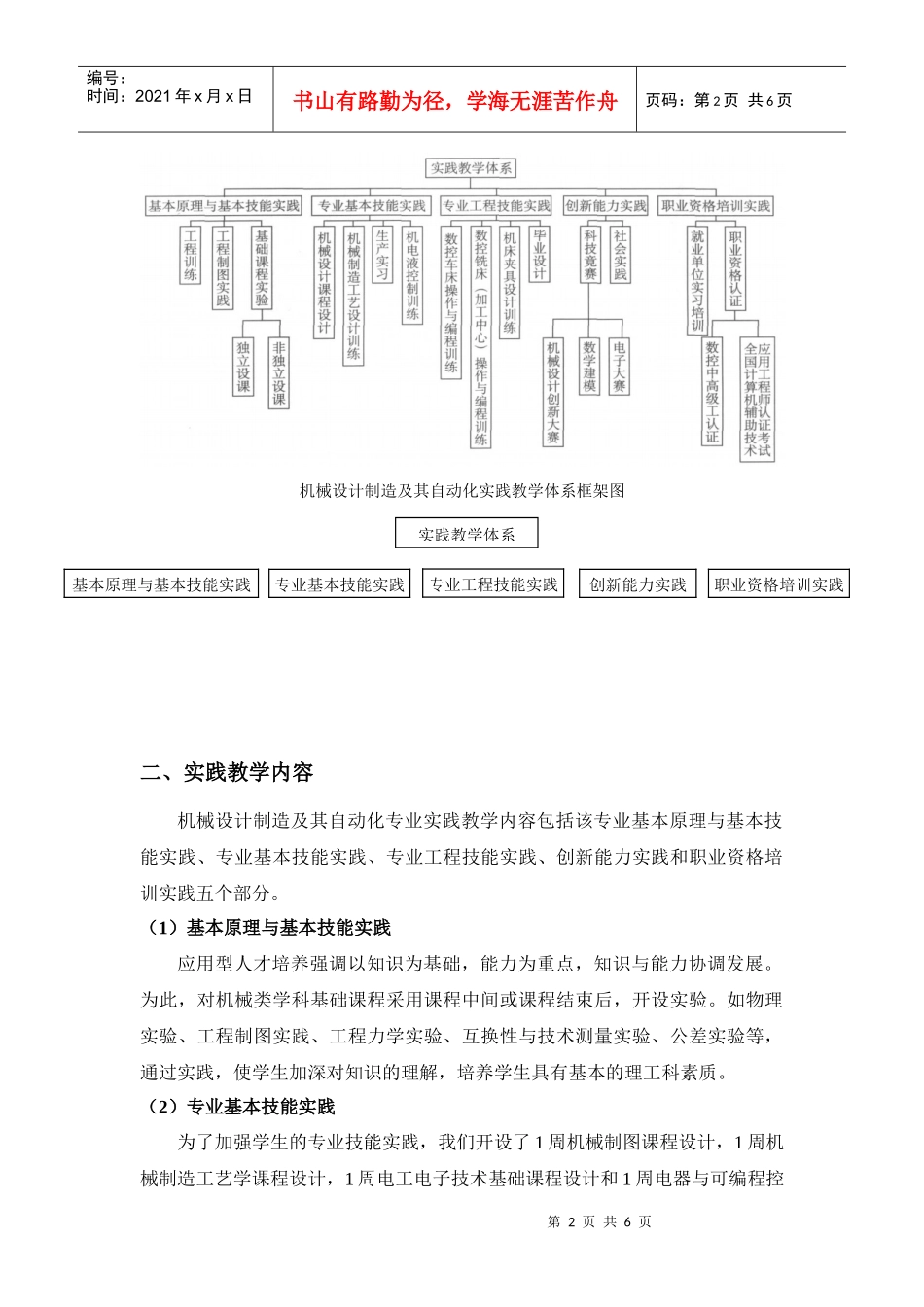 机械设计实践教学内容体系及质量标准设置说明_第2页