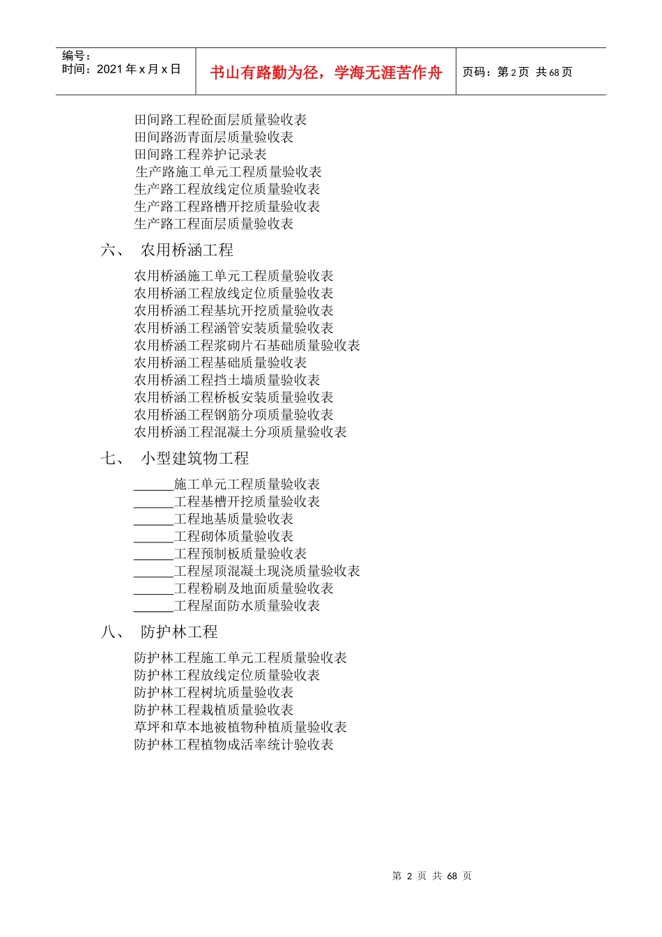附录E_常用工程施工质量检验表_第2页