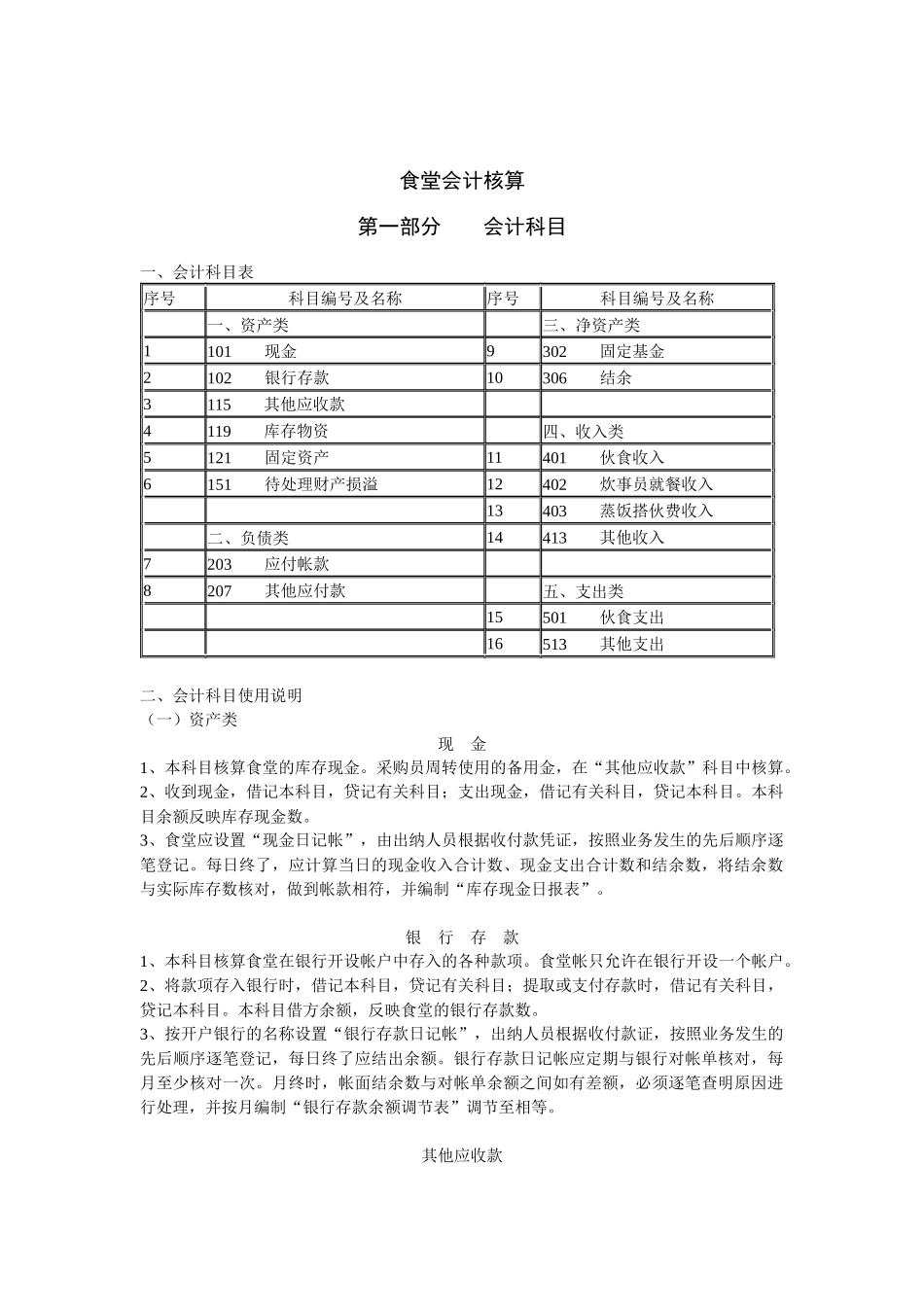 食堂会计核算与会计科目_第1页