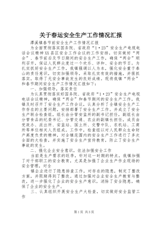 关于春运安全生产工作情况汇报