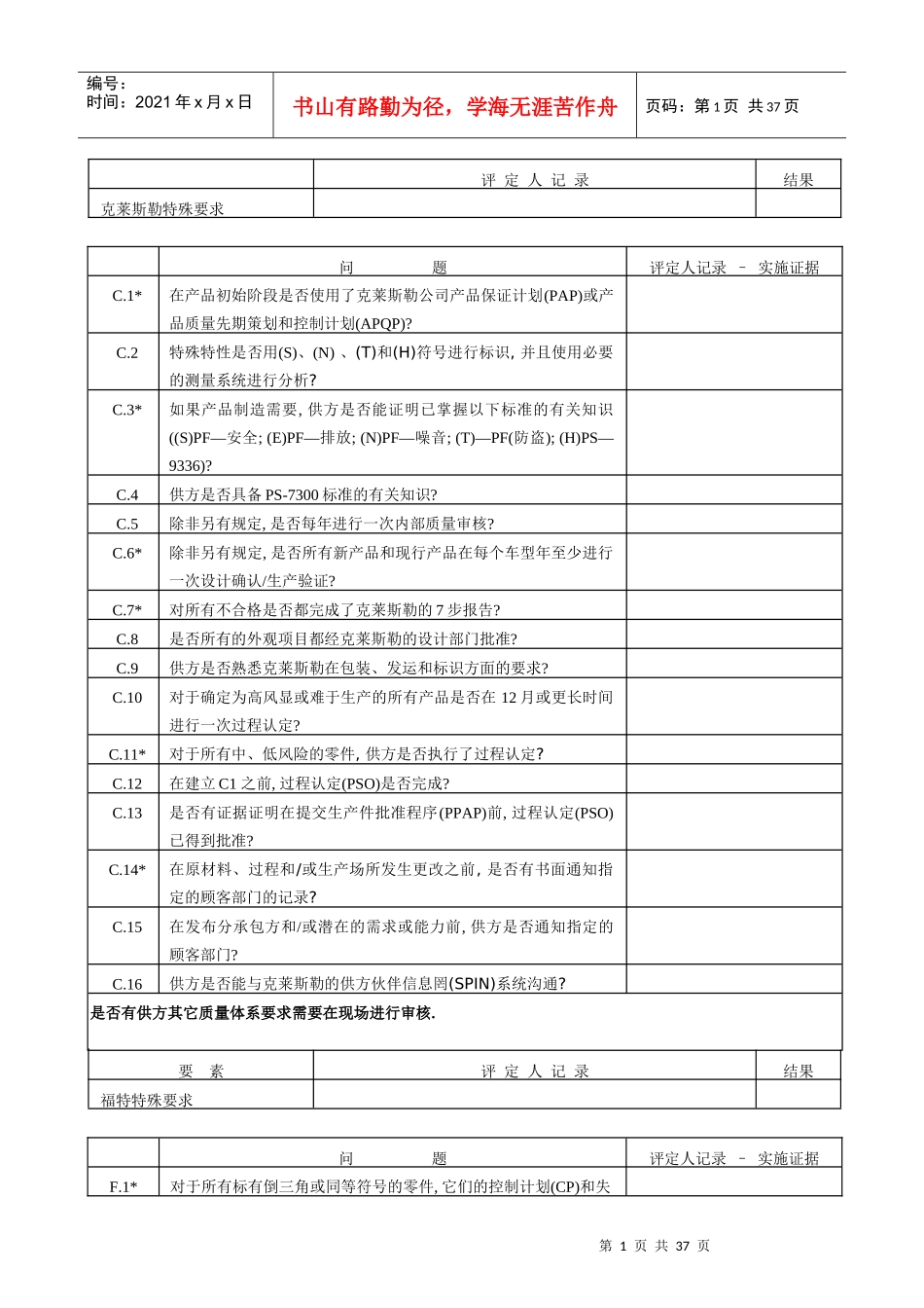 QSA内部品质稽核查核总表(1)_第1页