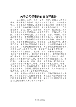 关于公司保密的自查自评报告