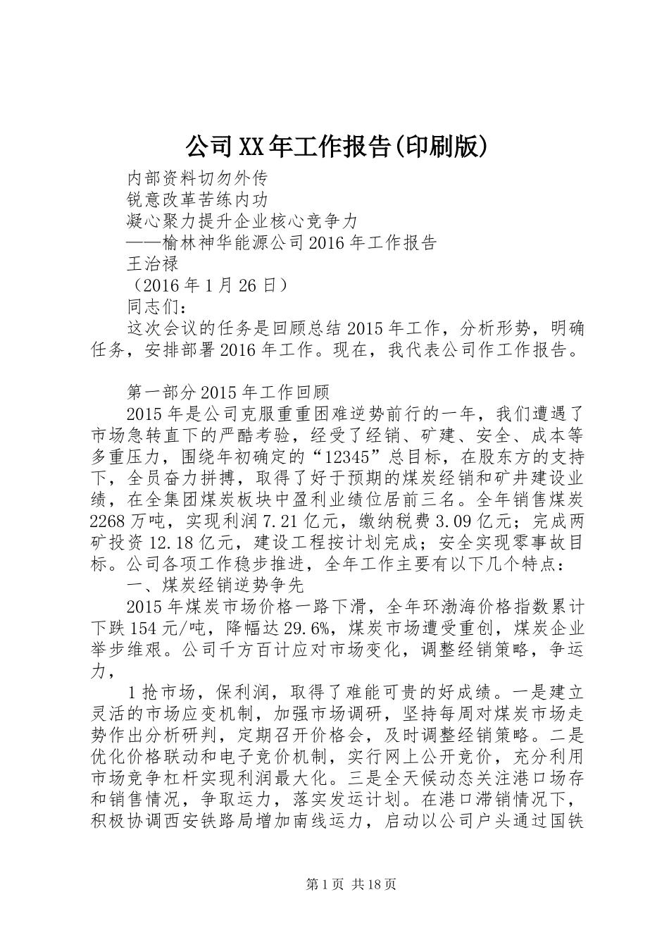 公司XX年工作报告(印刷版)_第1页