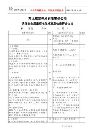 双龙调度安全质量标准化标准及检查评分办法