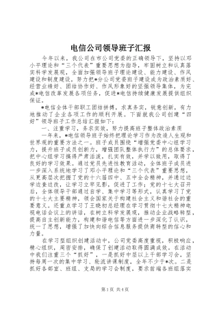 电信公司领导班子汇报