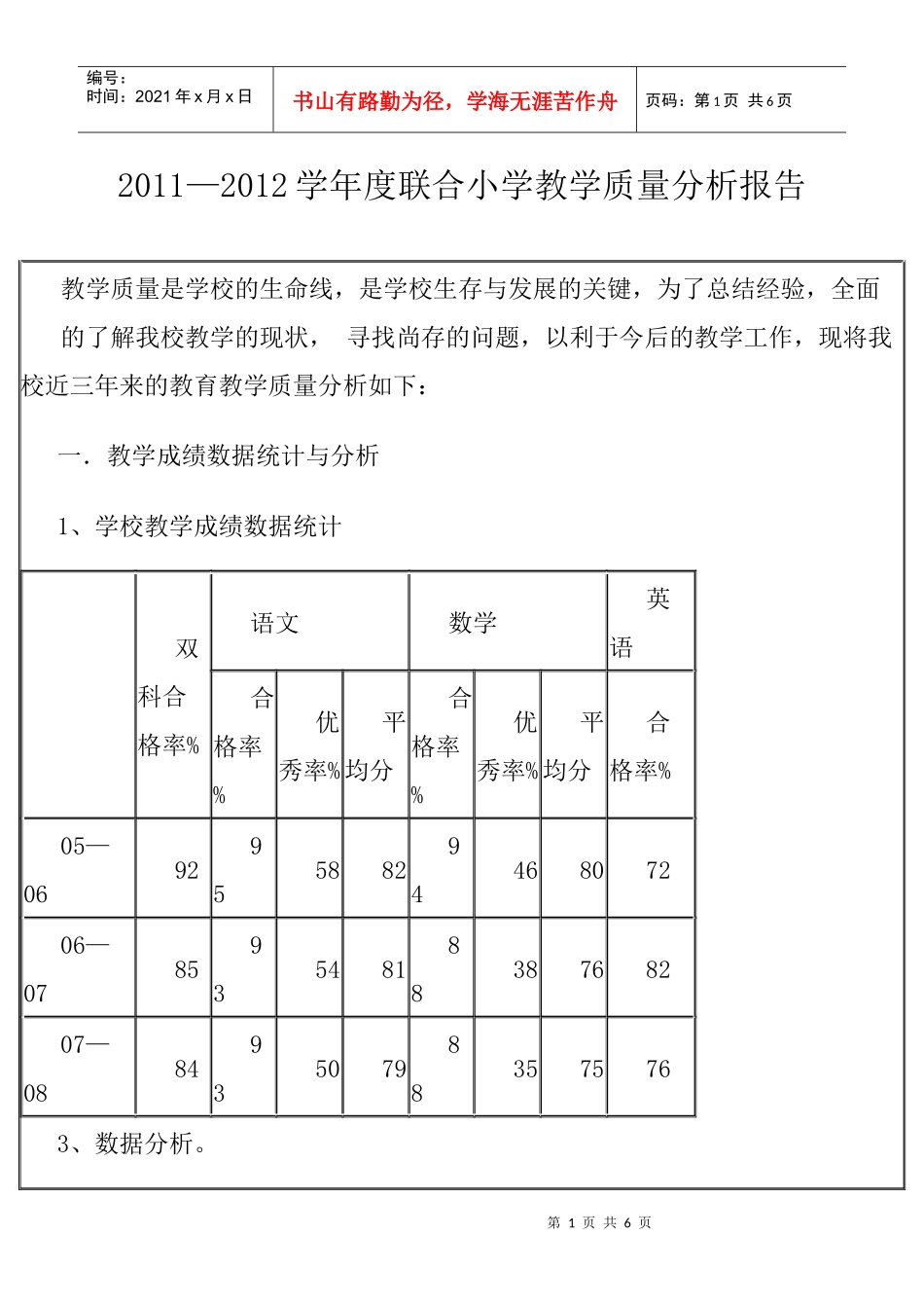 XXXX--XXXX教学质量分析报告_第1页