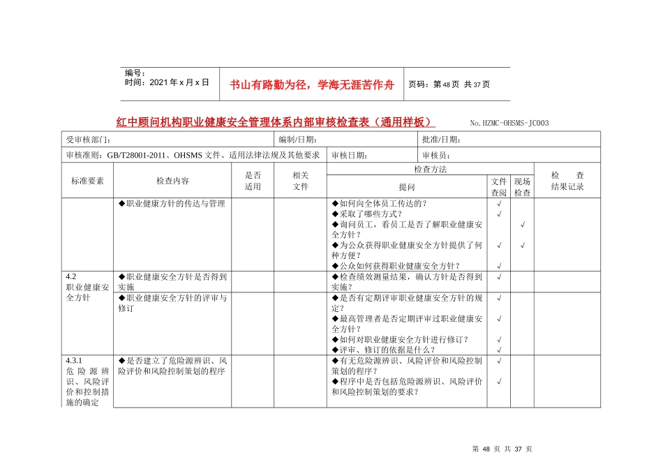 OHSAS1800内部审核检查表(赵继红老师提供参考)_第2页