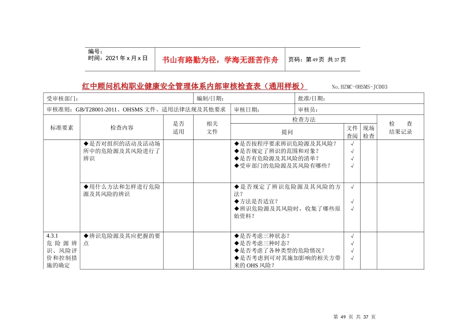 OHSAS1800内部审核检查表(赵继红老师提供参考)_第3页