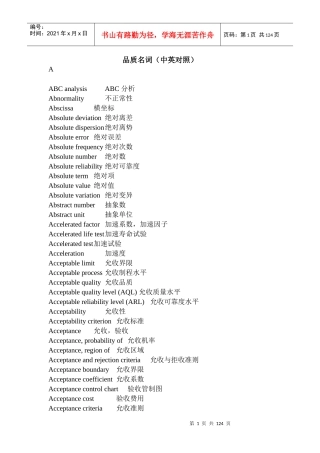 质量英语词汇大全(完整版)