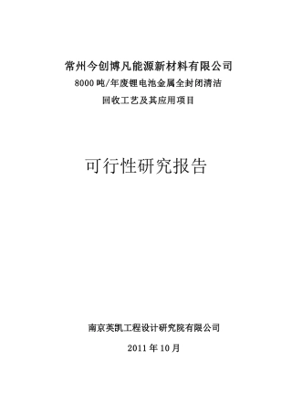 8000吨废锂电池回收项目可研报告