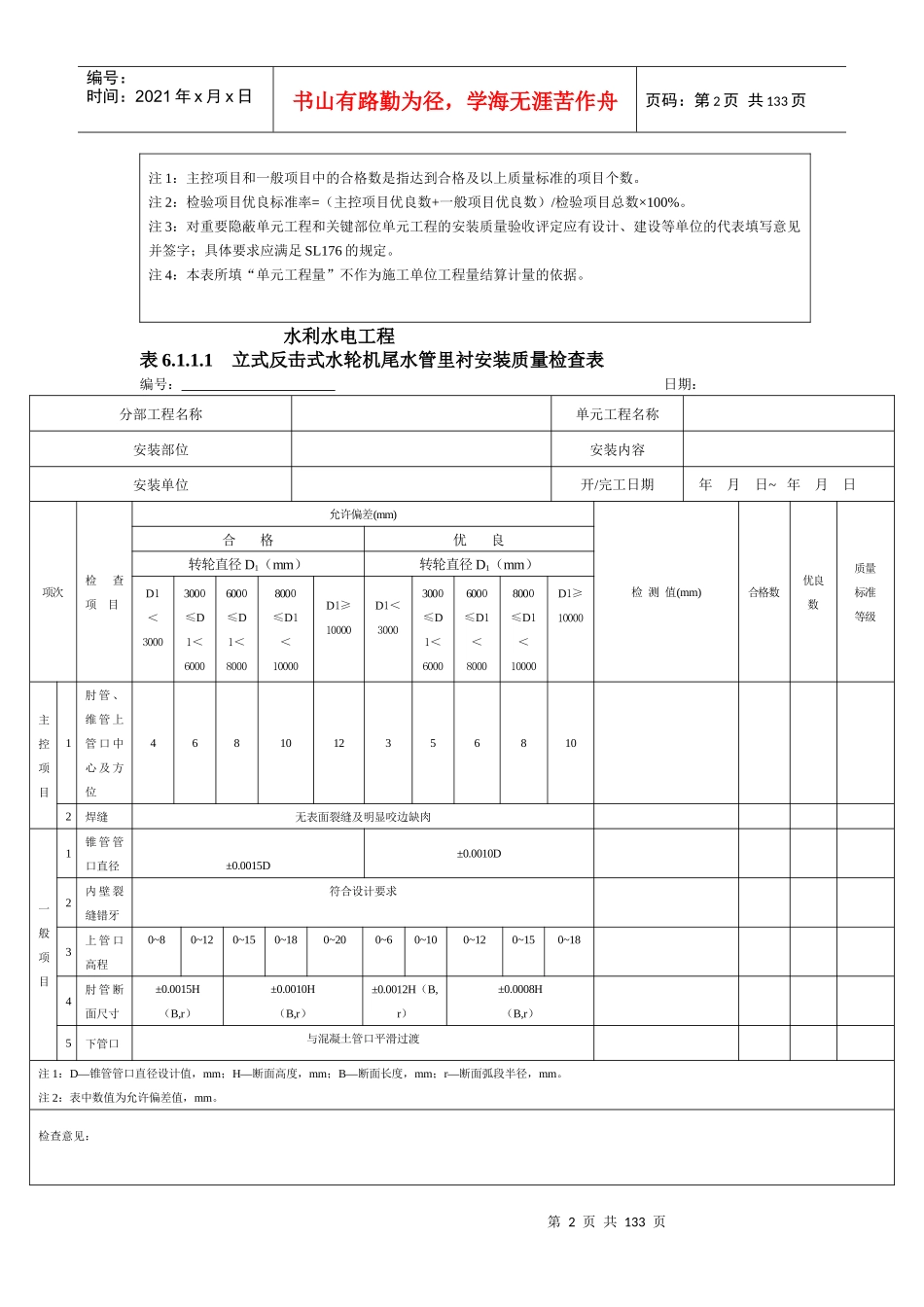 SL636水轮发电机组安装工程质量评定表_第2页