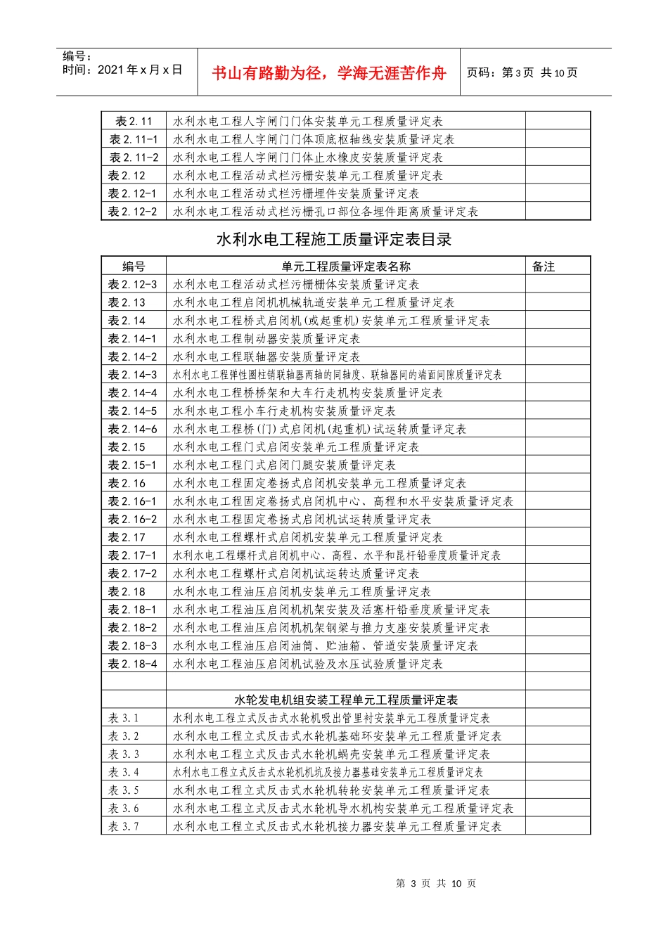 水利水电工程施工质量评定表目录_第3页