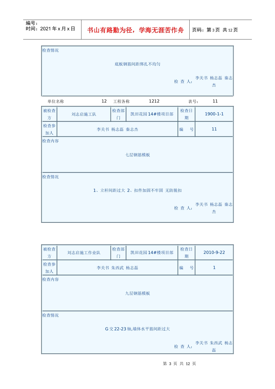 建筑楼盘质量检查记录表_第3页