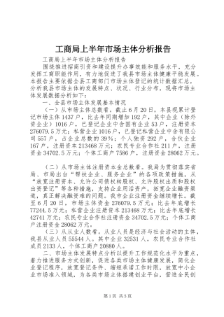 工商局上半年市场主体分析报告