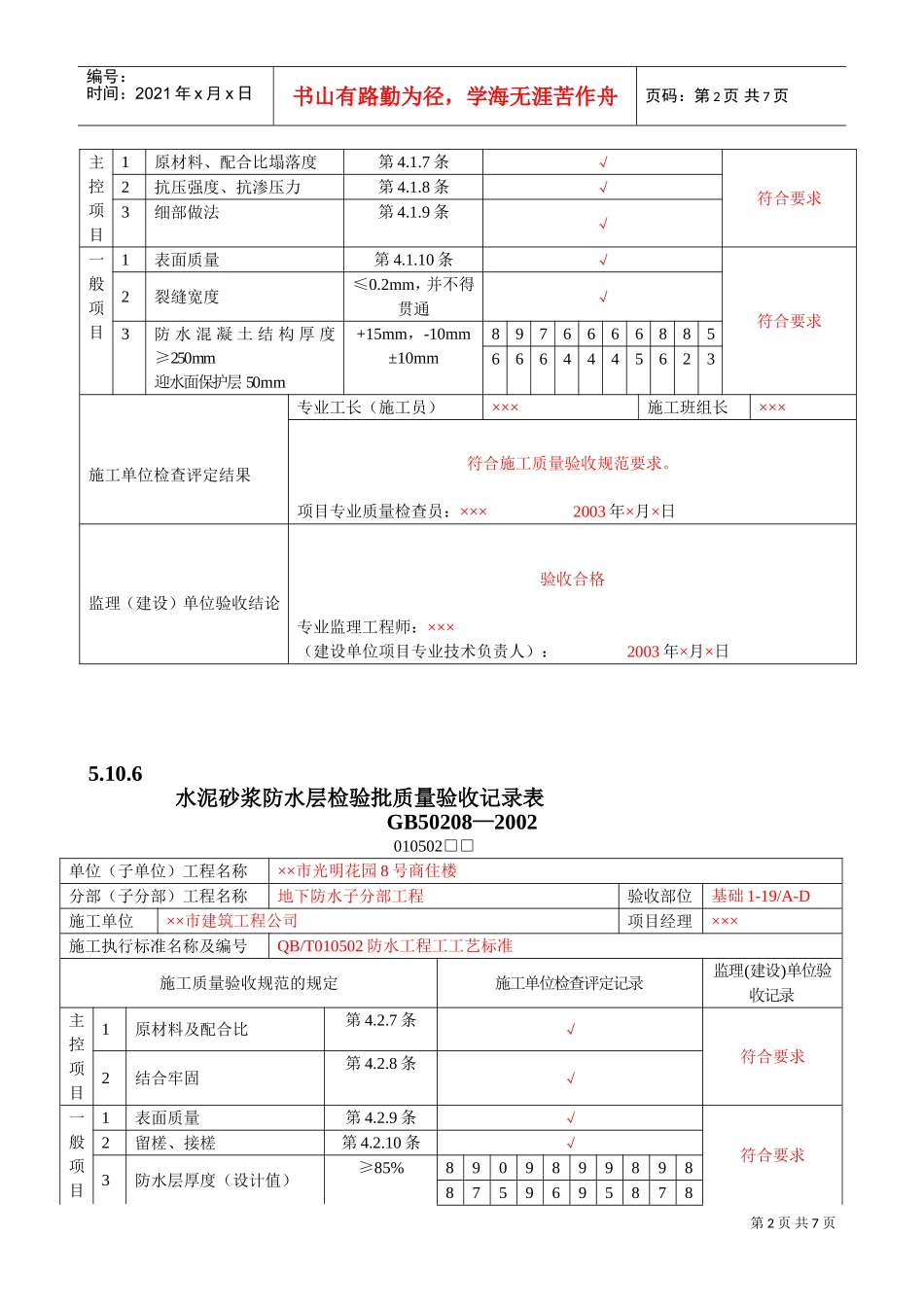 防水混凝土检验批质量验收记录(DOC8页)_第2页