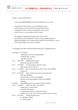 厂家提供的DM9000网卡代码