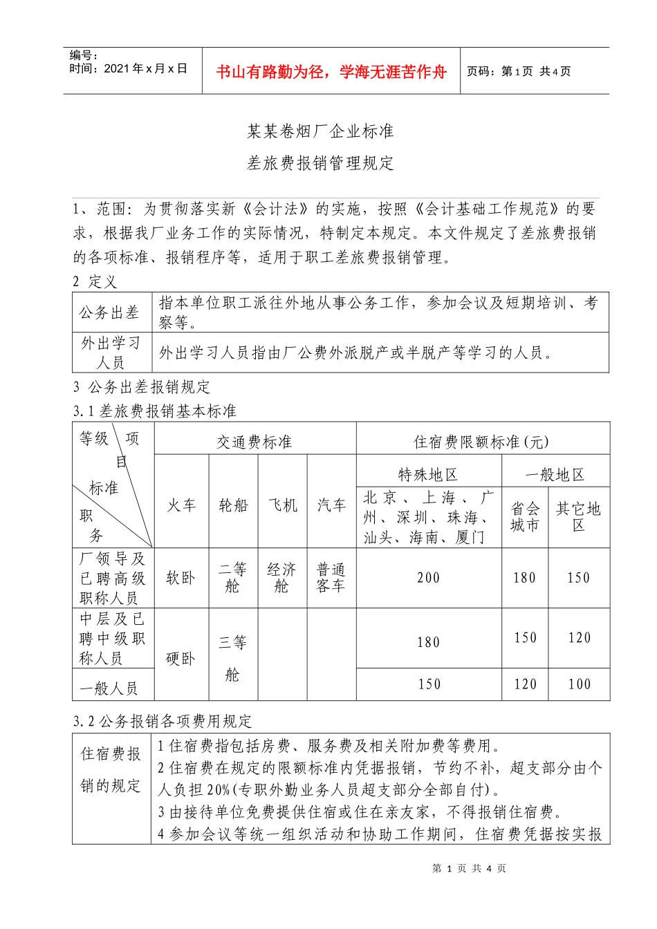 卷烟厂差旅费报销管理规定(ISO)_第1页