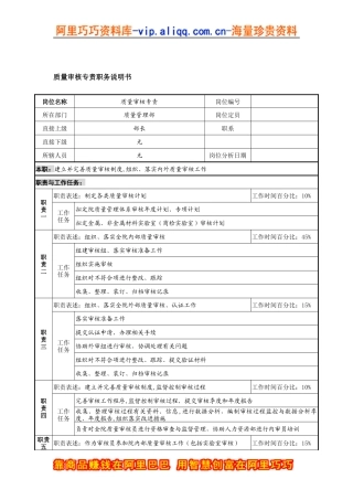 航材院质量管理部质量审核专责职务说明书