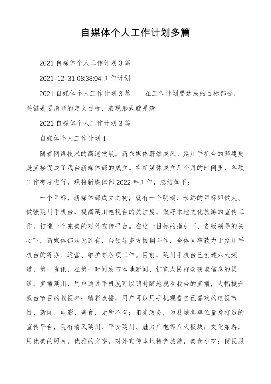 自媒体个人工作计划多篇_第1页