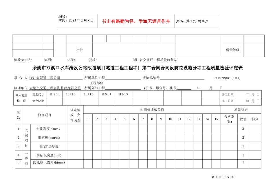 隧道工程隔离栅和防落网分项工程质量检验评定表_第2页