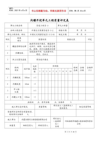 沟槽开挖单元工程质量评定表(半固定式)
