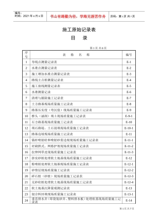 施工及质量检验用表目录(DOC6页)
