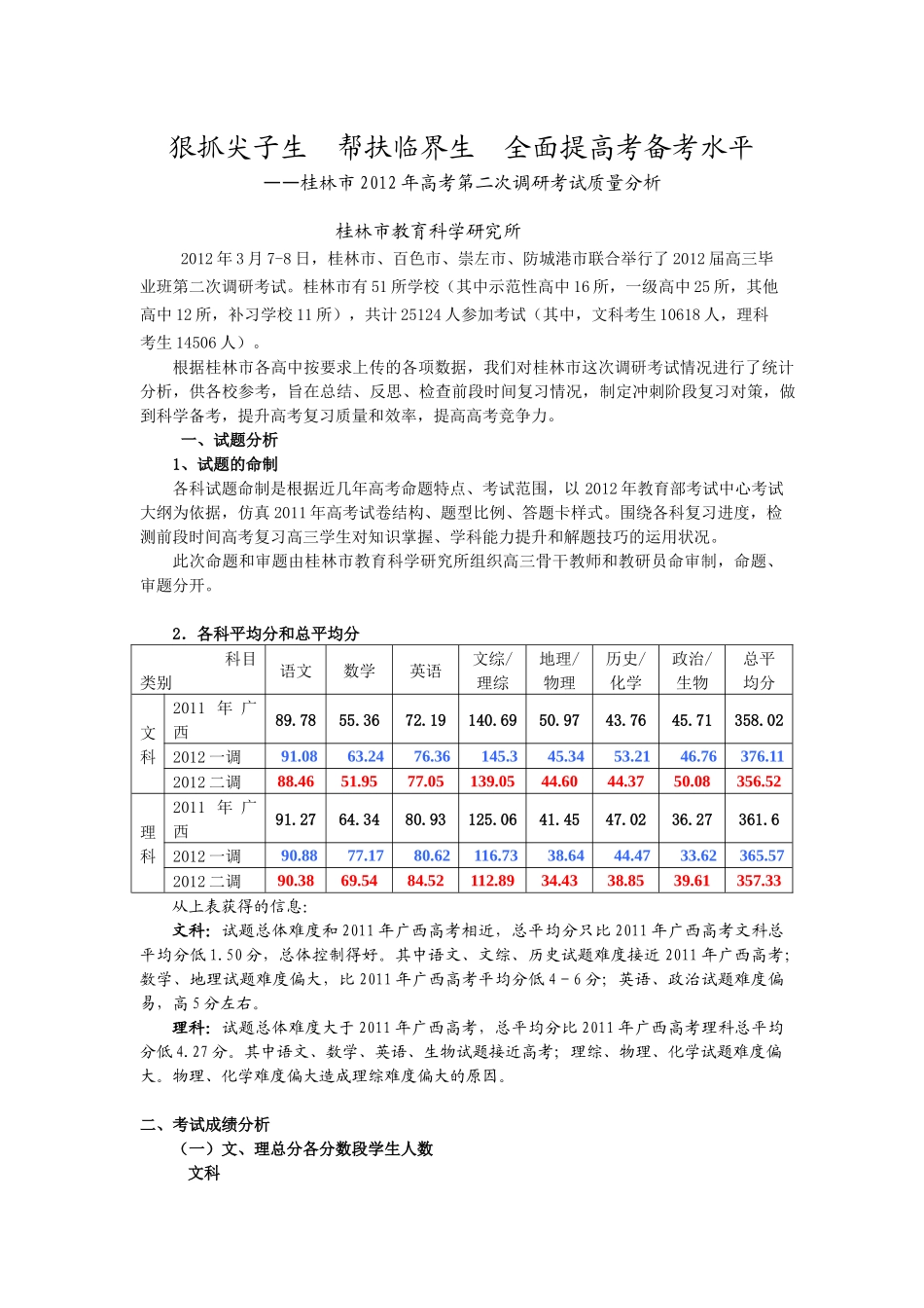 桂林市年度高考调研考试质量分析_第1页