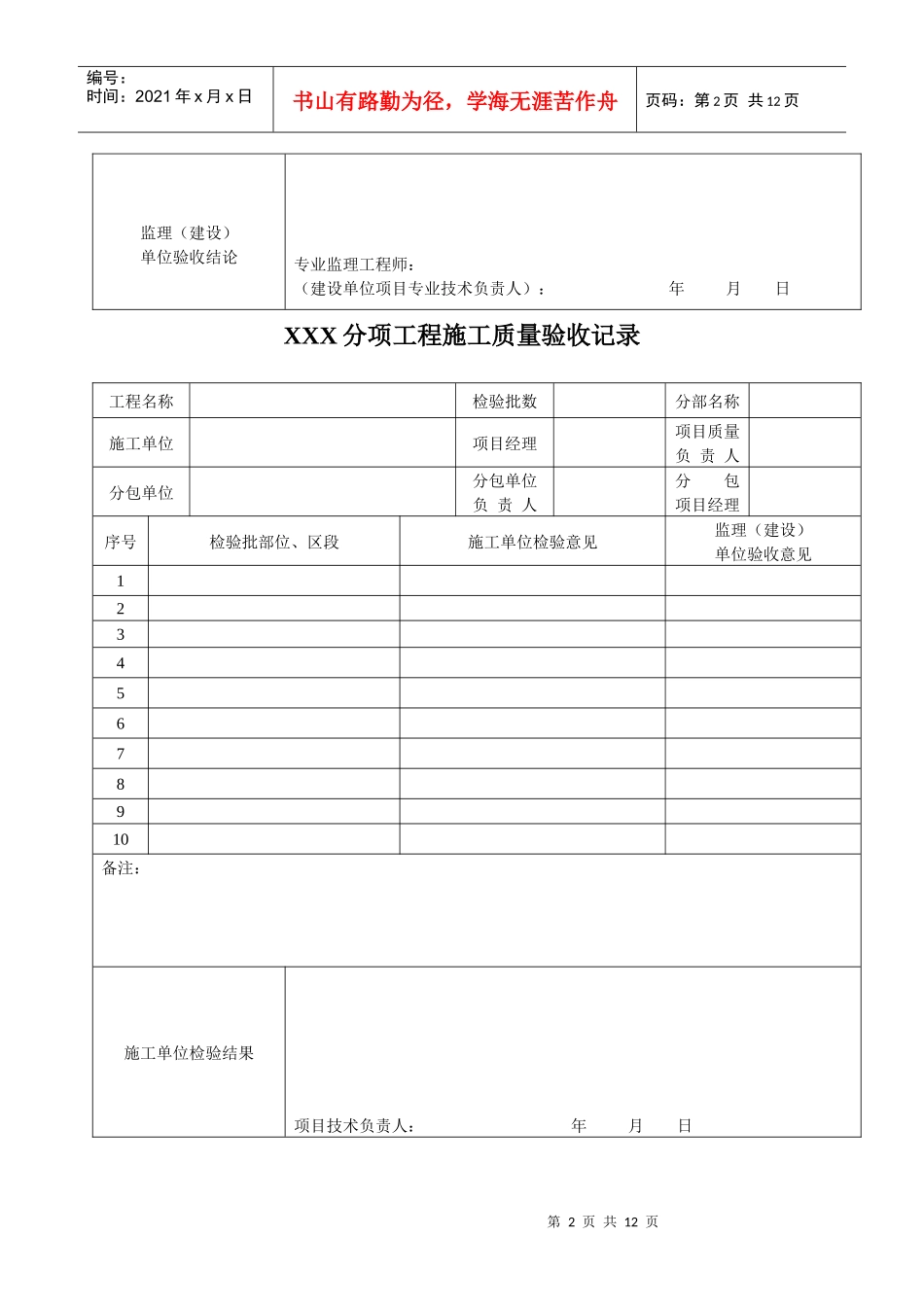 新版市政工程施工与质量验收规范表格_第2页
