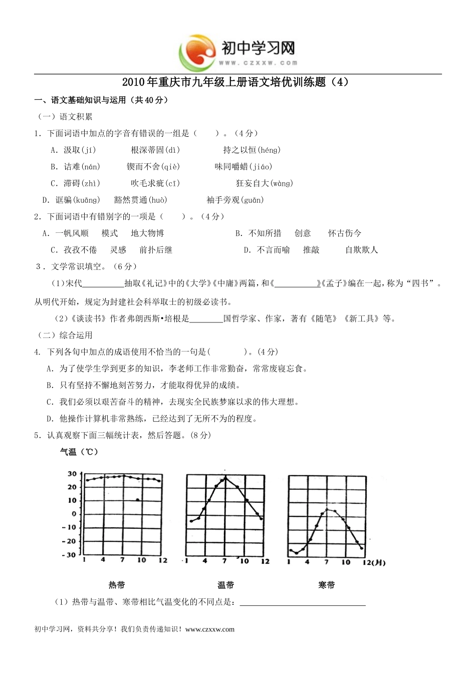 重2010九上培优试卷（4）_第1页