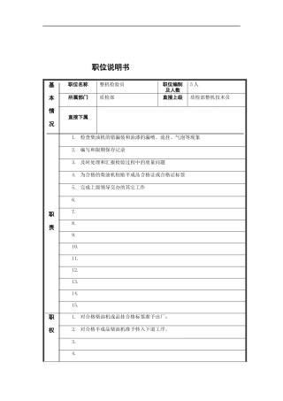 整机检验员岗位说明书