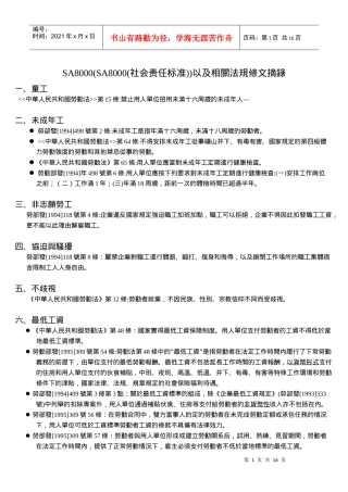 SA8000(SA8000(社会责任标准))以及相關法規條文摘錄