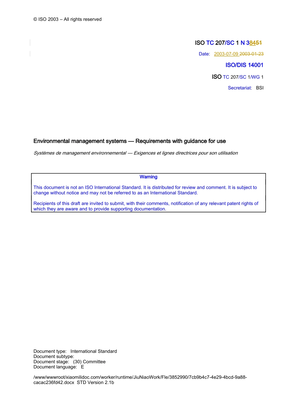 DIS-14001新版标准草案_第1页