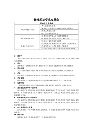 微观经济学重点概念