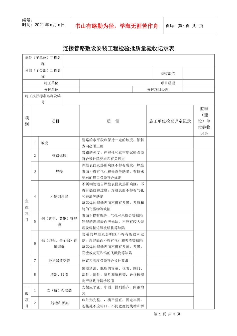 连接管路敷设安装工程检验批质量验收记录表_第1页
