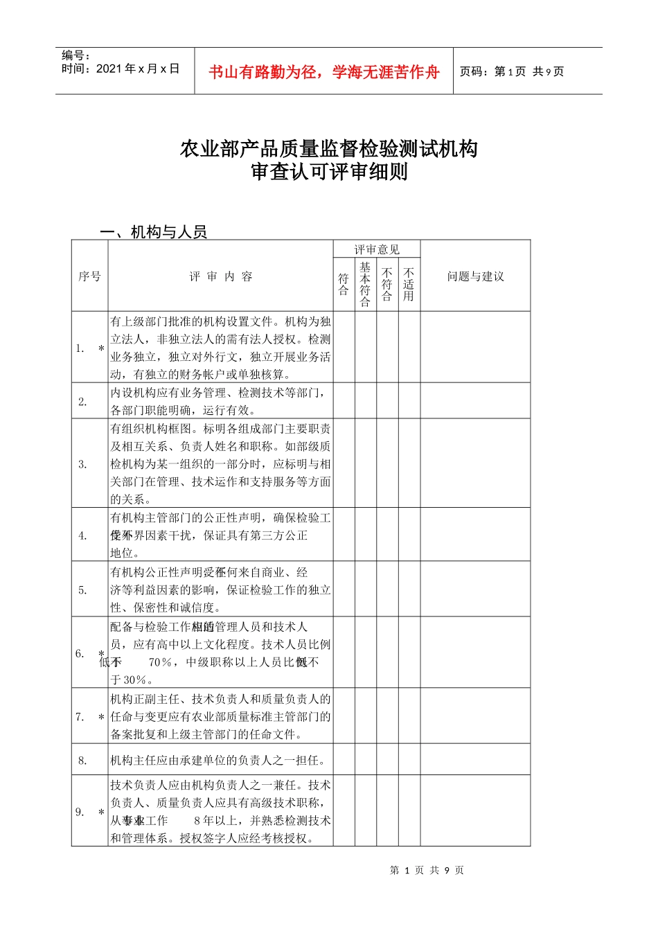 农业部产品质量监督检验测试机构审查认可评审细则-农业部产_第1页