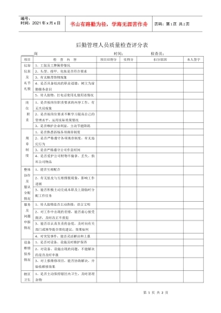 后勤管理员质量检查评分表