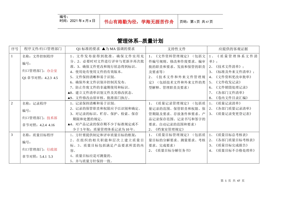 管理体系质量计划_第1页