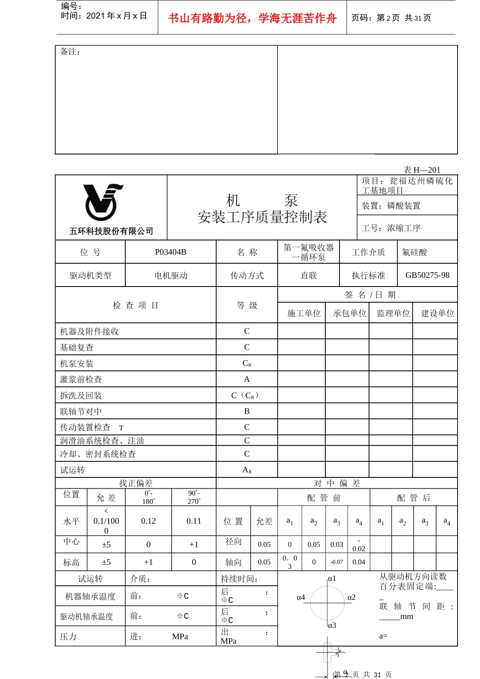 机泵安装工序质量控制表_第2页
