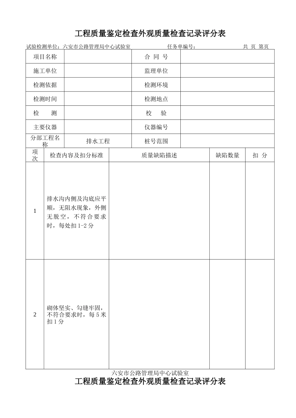 工程质量鉴定检查外观质量检查记录评分表_第2页