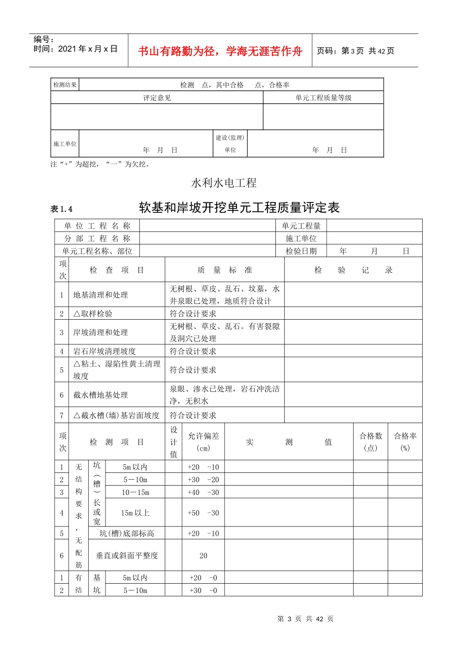 水利水电工程分部工程质量评定表_第3页