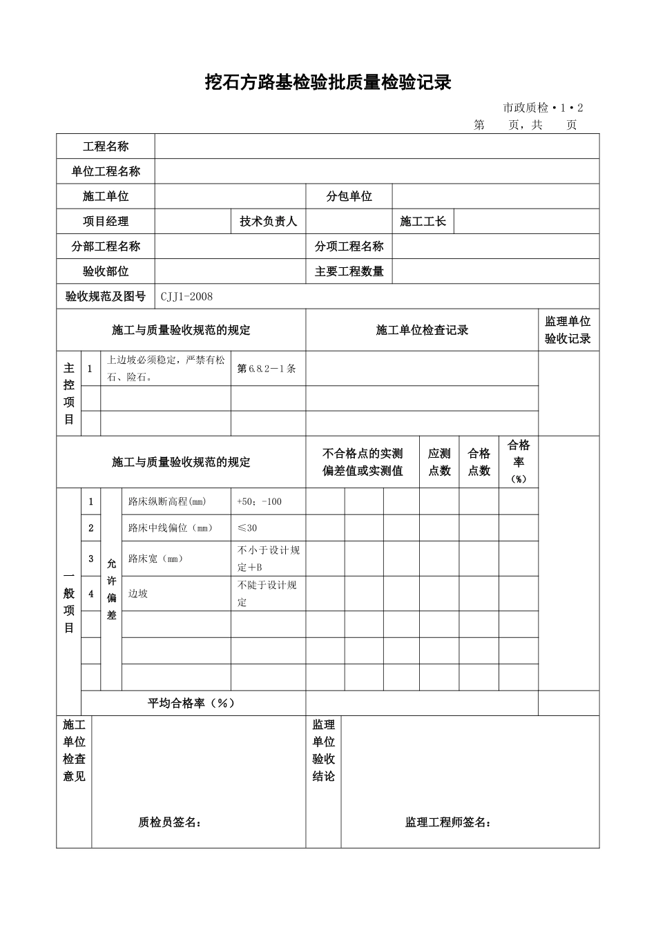 CJJ1-2008城镇道路工程检验批质量检验表格(全套)(DOC85页)_第2页