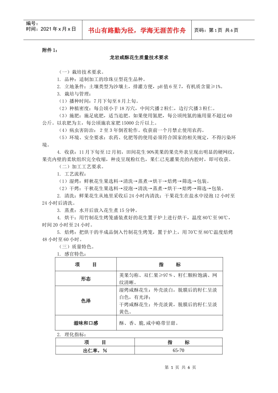龙岩咸酥花生质量技术要求_第1页