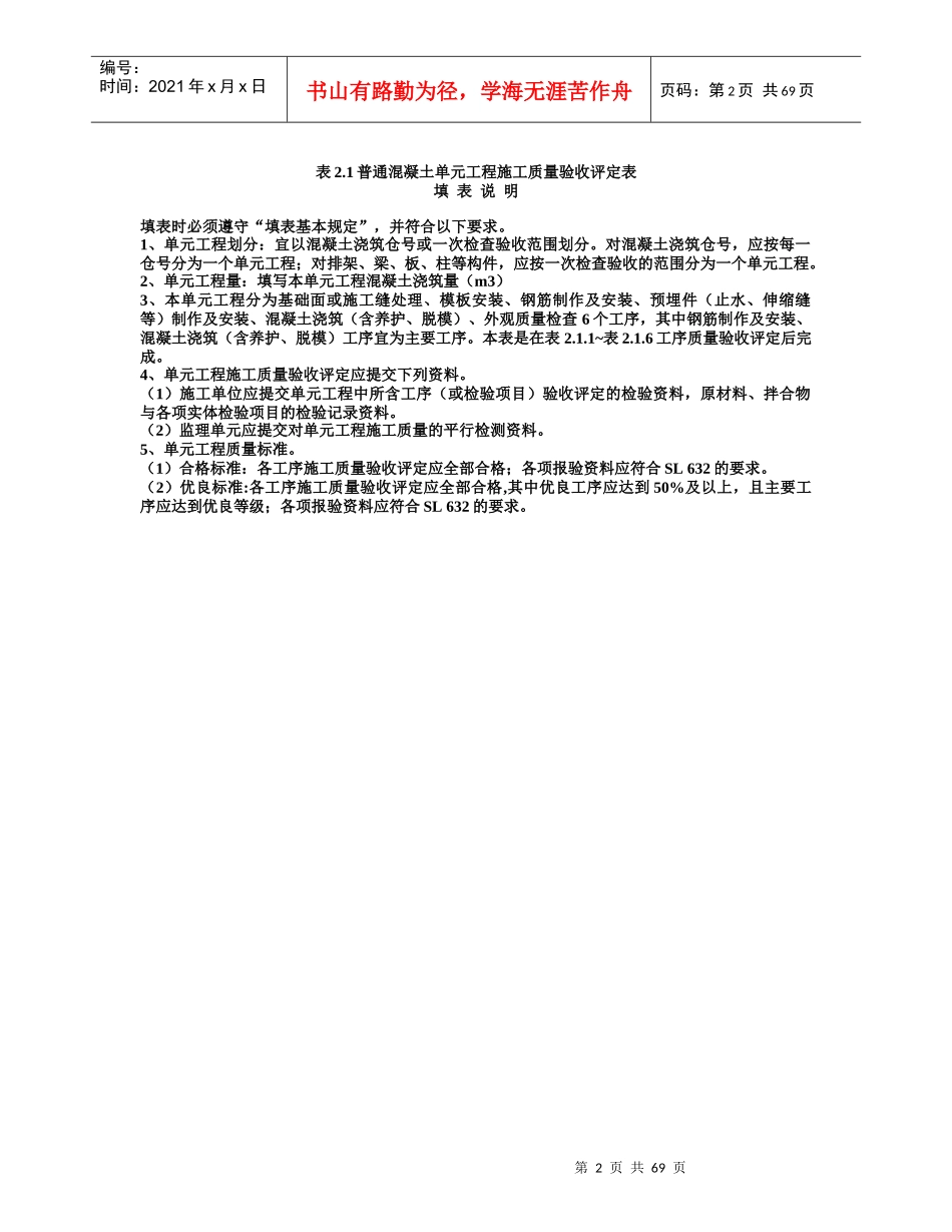 混凝土工程质量评定表格_第2页