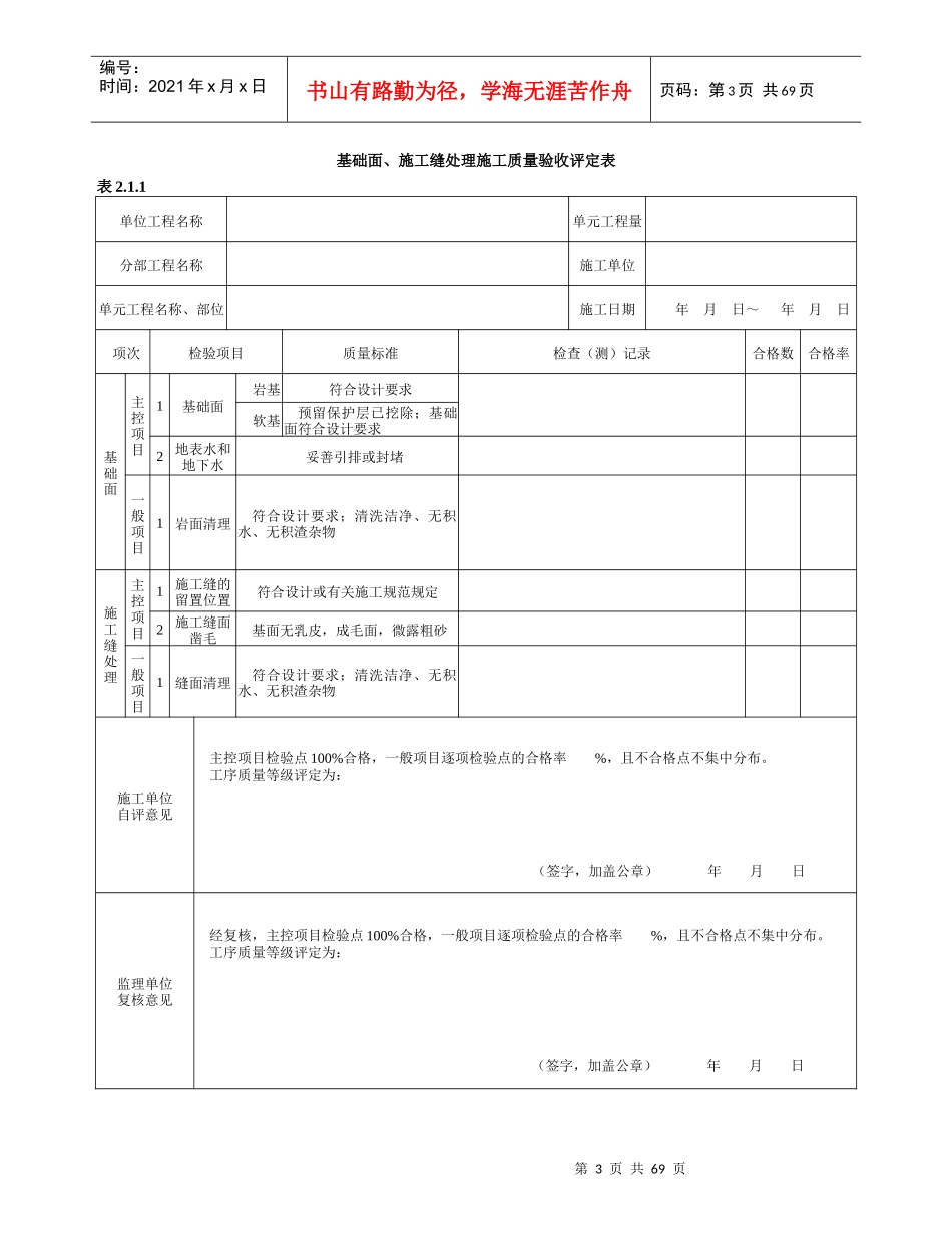 混凝土工程质量评定表格_第3页