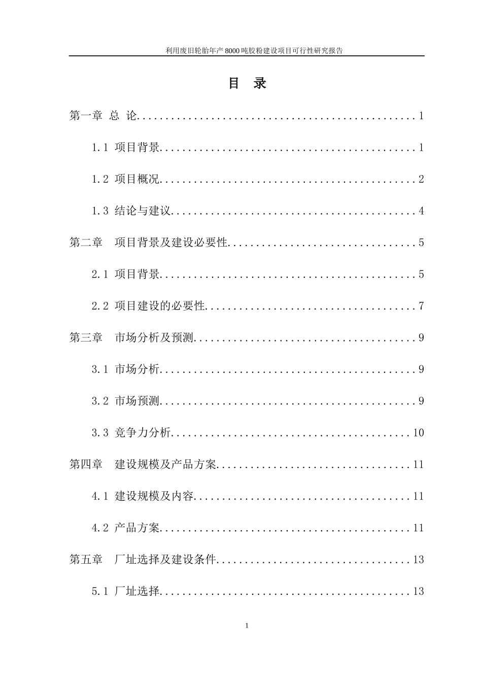 利用废旧轮胎年产8000吨胶粉建设项目可研报告_第1页