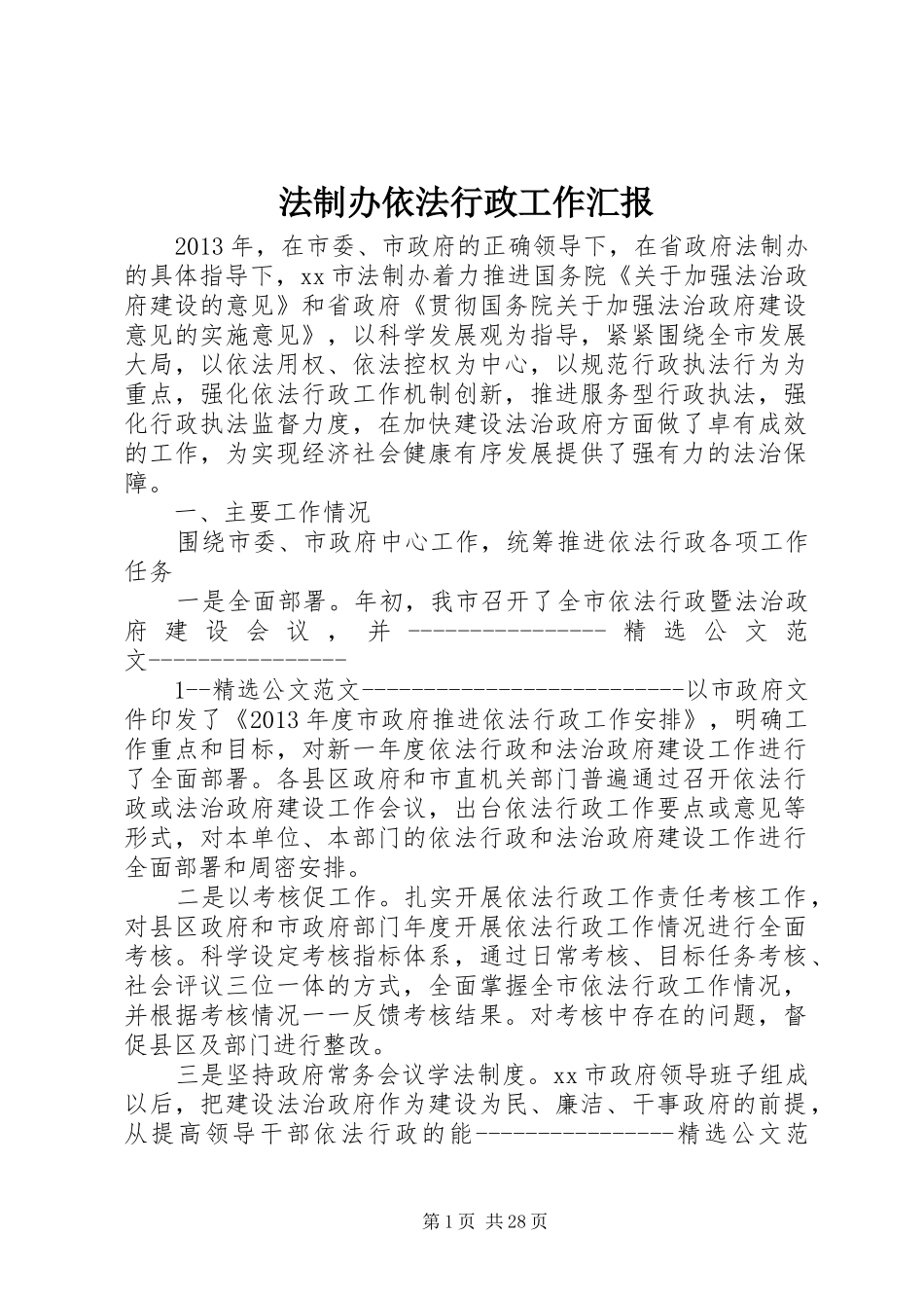 法制办依法行政工作汇报_第1页